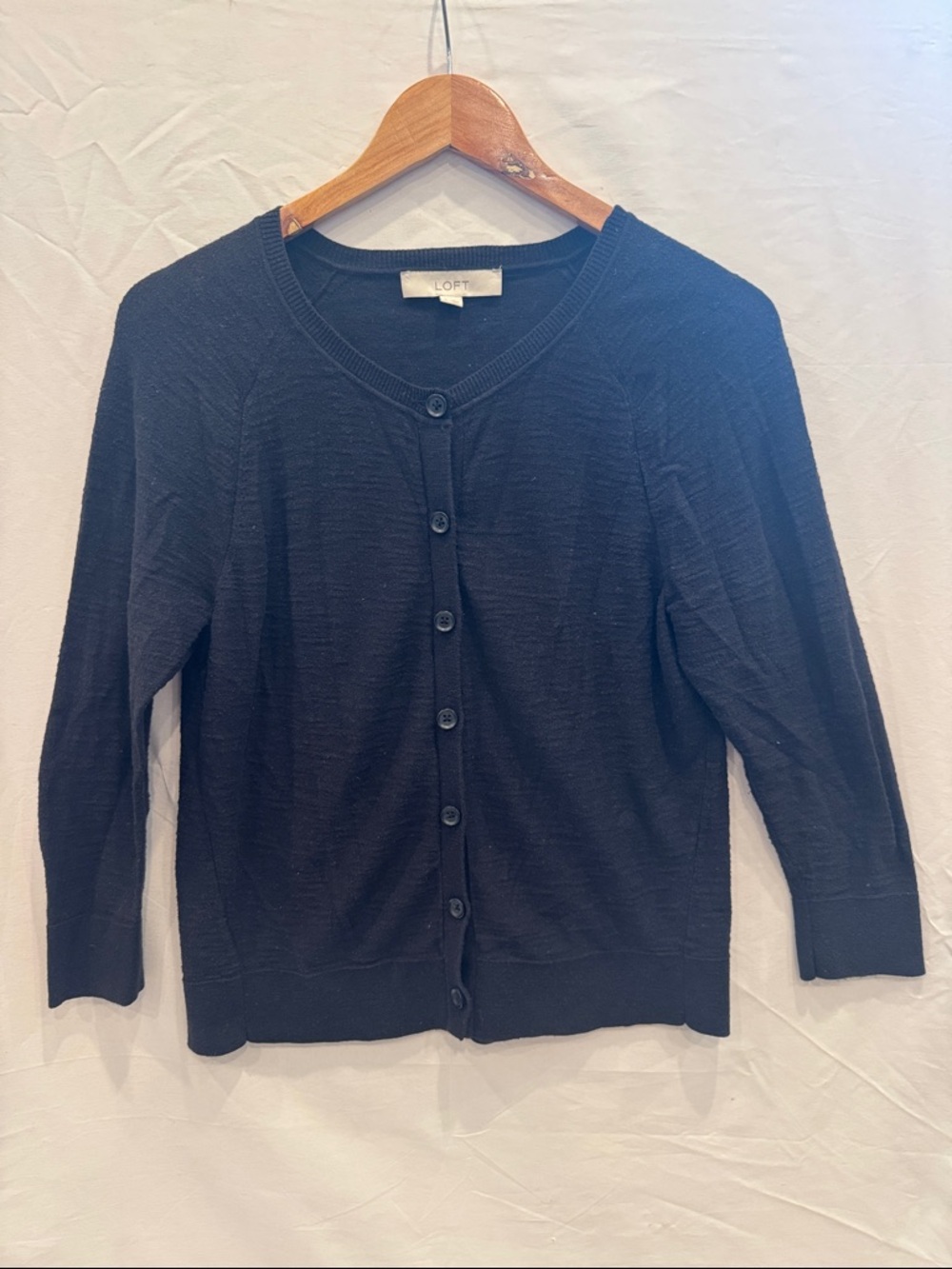 LOFT Black Crewneck Button Cardigan